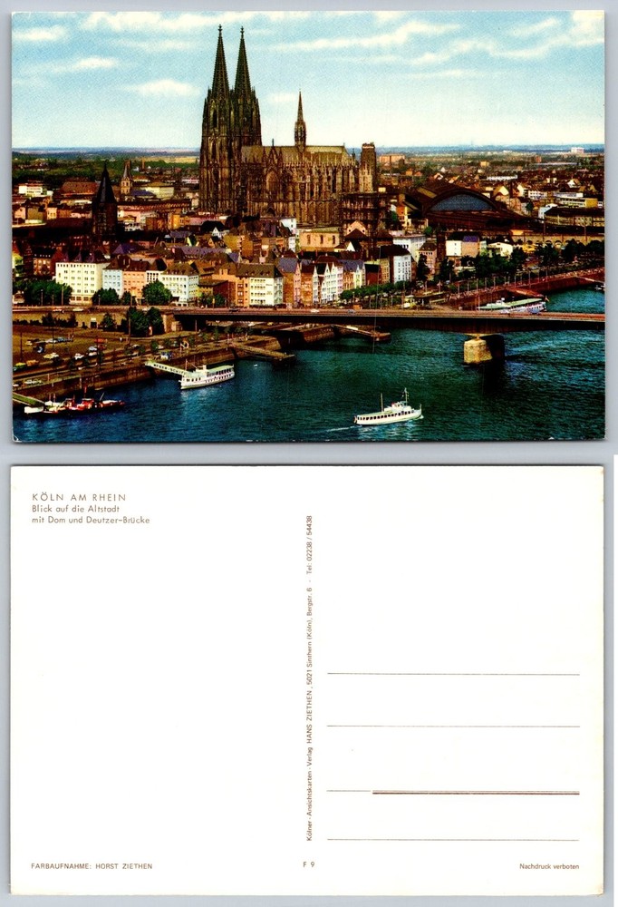 Cologne Germany Postcard Kölner Dom Cathedral Rhine River Deutz Bridge Vintage
