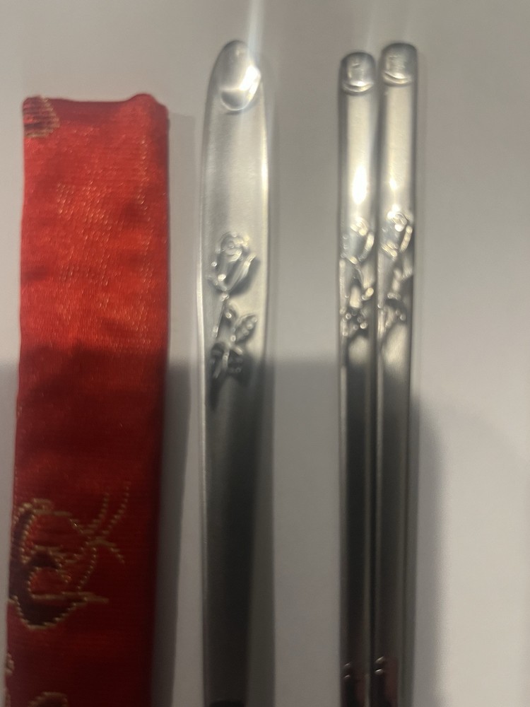 Korean Rose Design Stainless Steel Chopsticks & Spoon Set