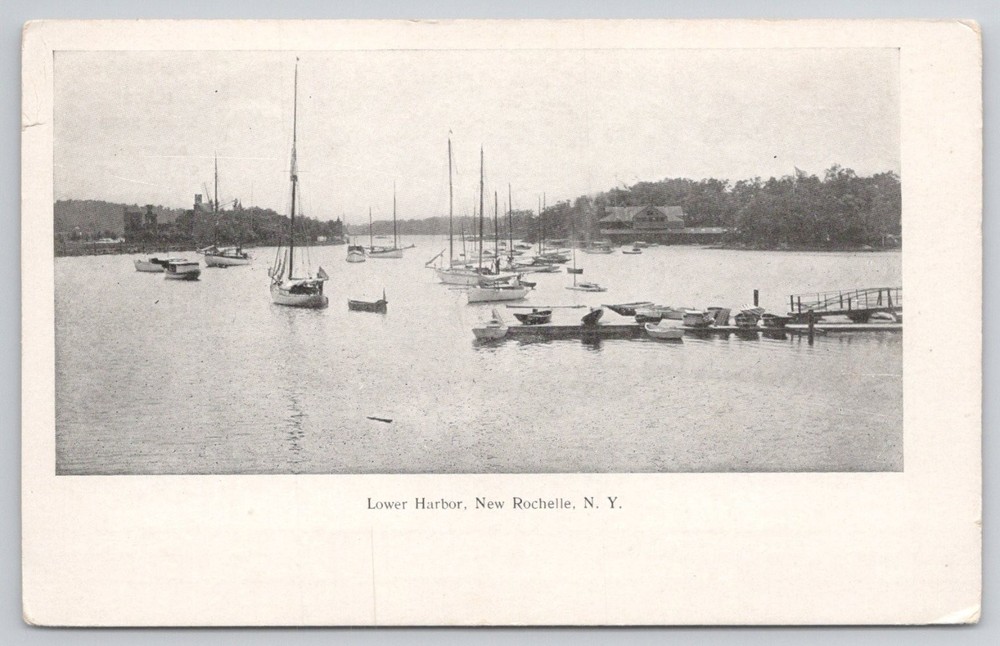 Lower Harbor New Rochelle NY Boats Yacht Club Early 1900s Postcard