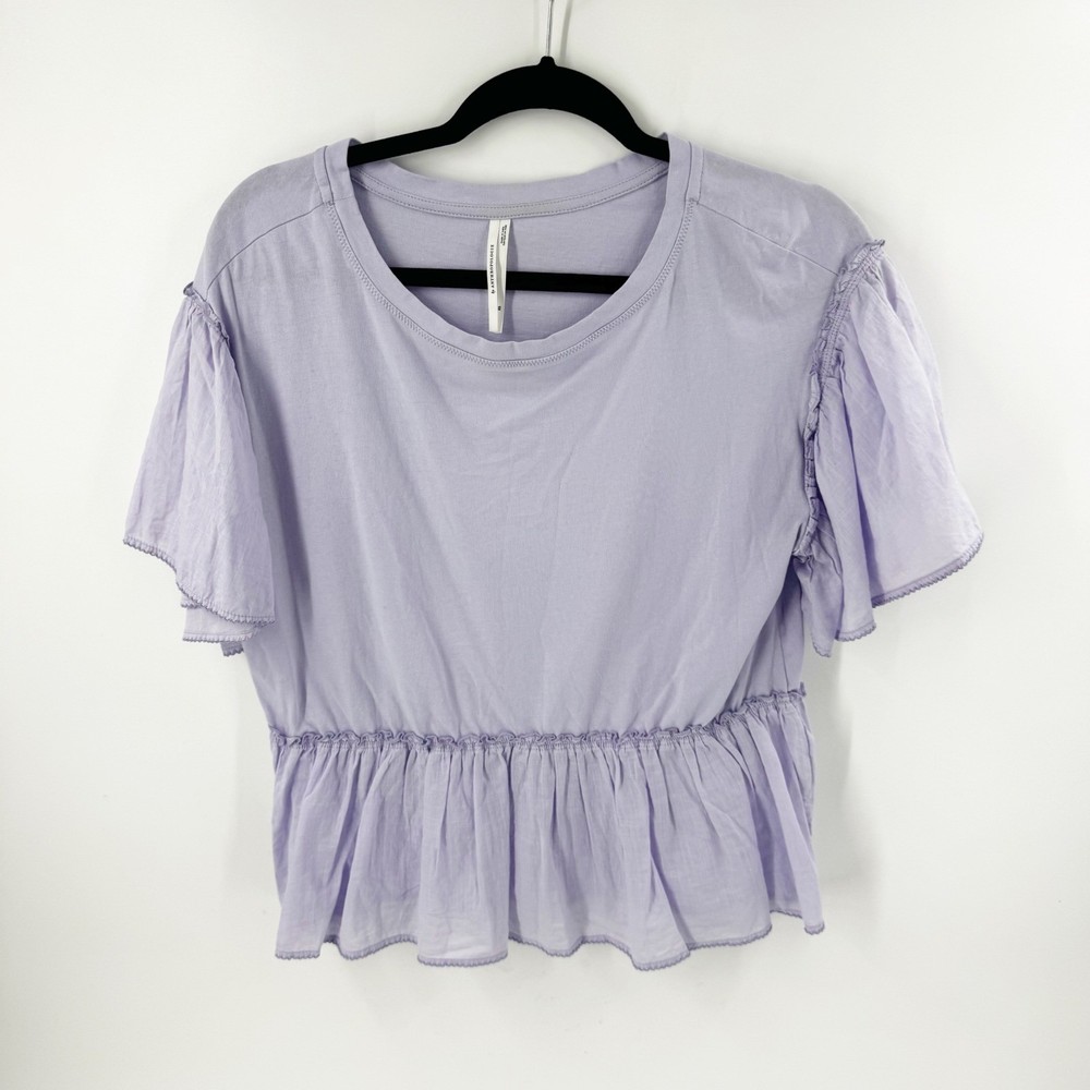 Anthropologie Lavender Purple Ruffle Sleeve Peplum Knit Top Womens XS