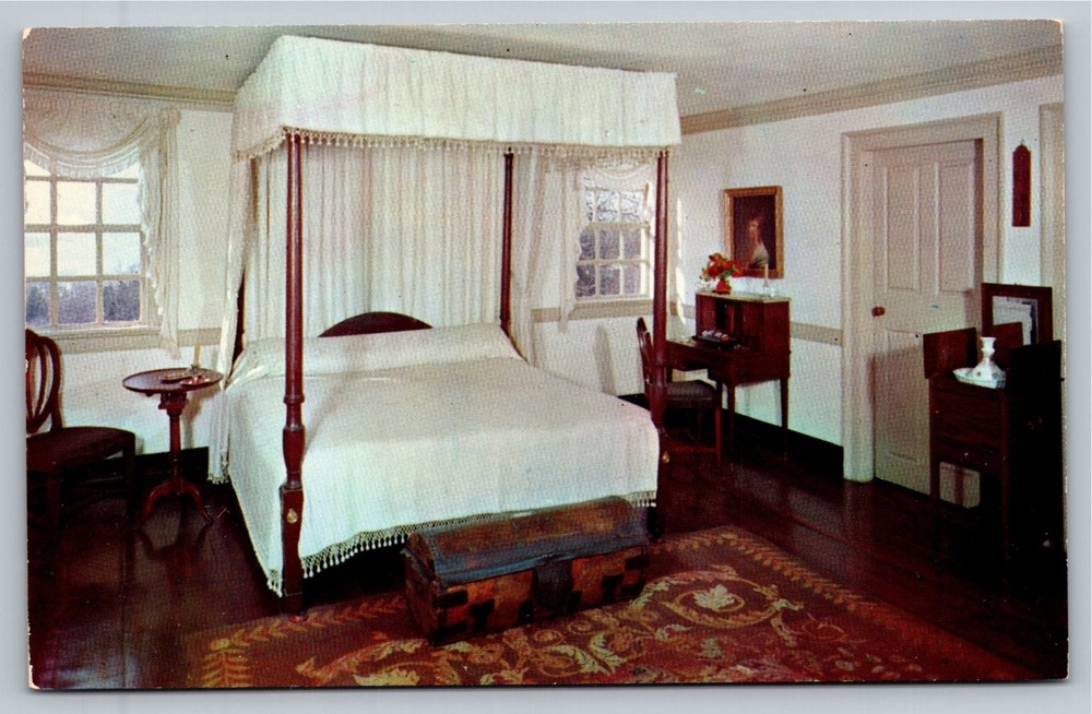 Vintage Washington's Bedroom at Mount Vernon Color Postcard by Walter H. Miller