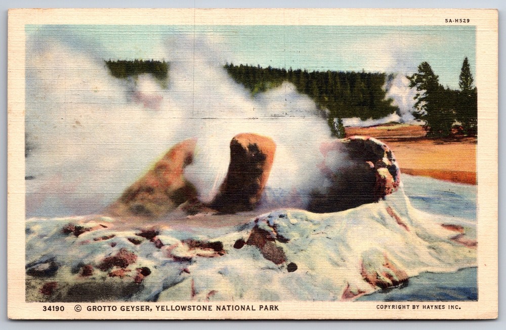 Yellowstone National Park Wyoming~Grotto Geyser~Vintage Linen Postcard