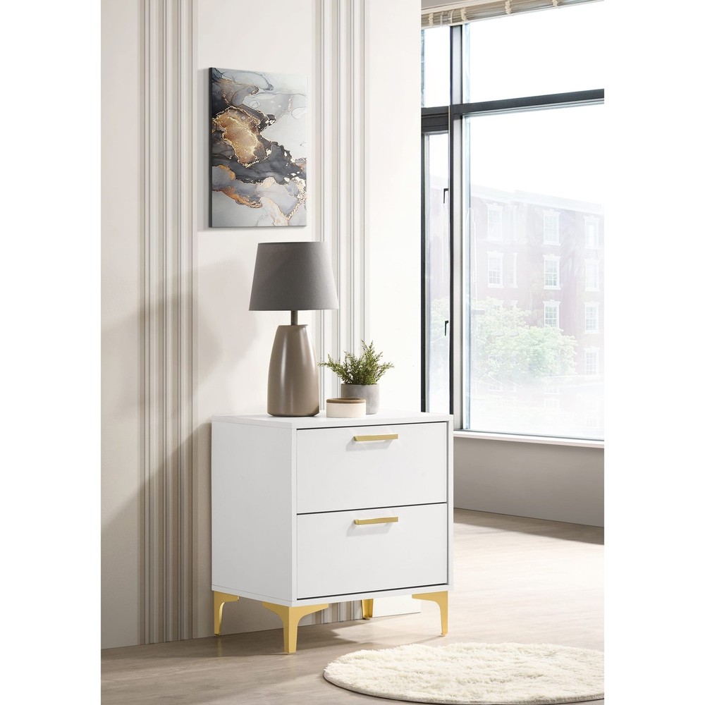 Karena White Modern 2-Drawer Rectangular Nightstand