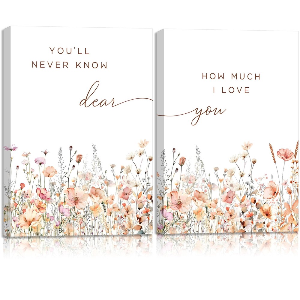 2Pcs Wildflower Nursery Canvas Wall Art Pink Floral Quotes Poster Print Flowe...