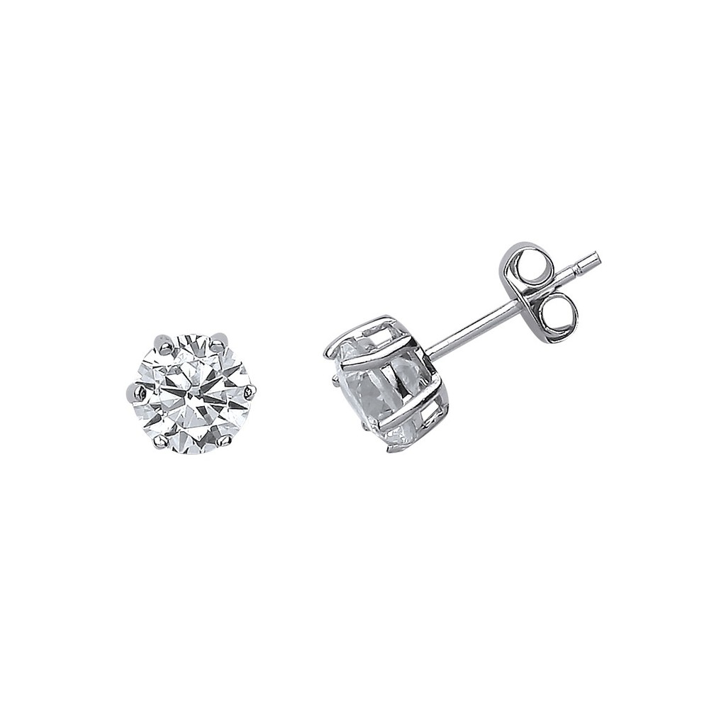 Silver Jewelco London CZ Solitaire Stud Earrings 6mm