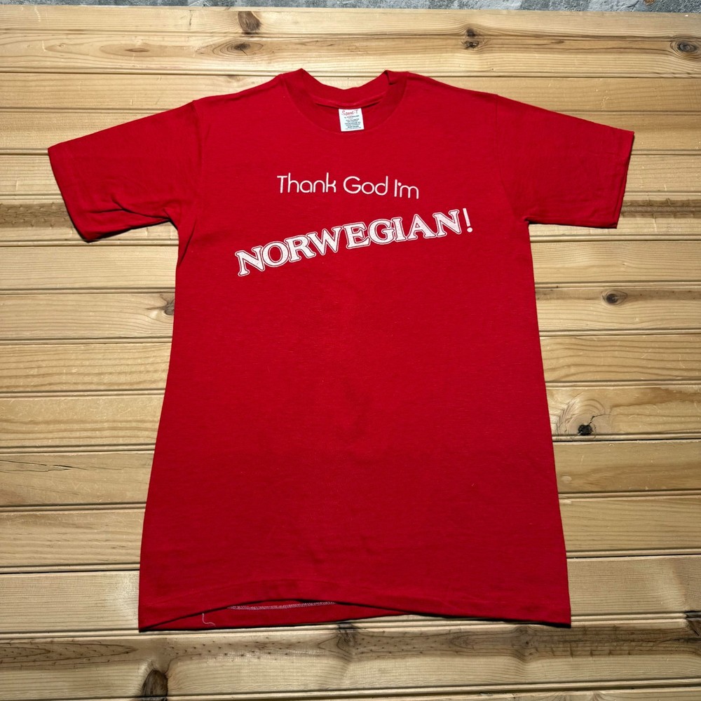 Vintage 80s Thank God I’m Norwegian Kitsch Single Stitch T-Shirt USA Size Medium