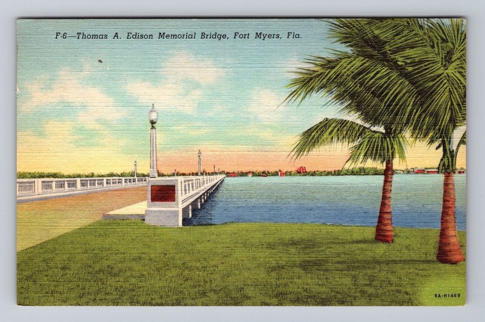 Florida FL Fort Myers Thomas A Edison Memorial Bridge Vintage Postcard