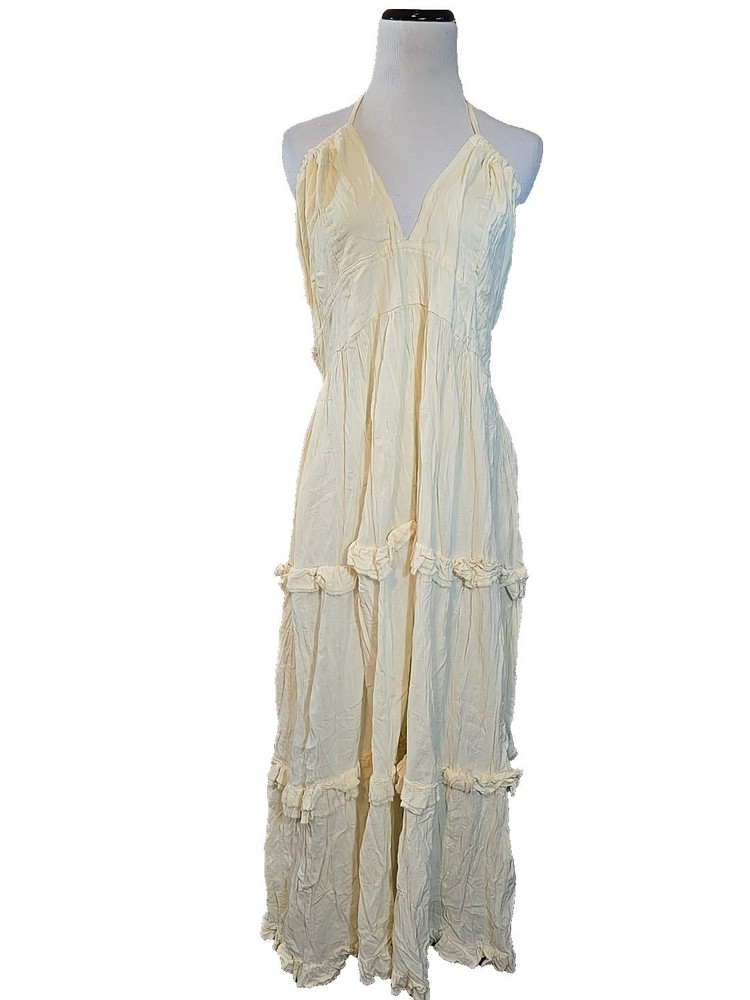 Jaded Gypsy Tiered Maxi Dress boho Cream Gauze strappy adjustable Size L/XL New
