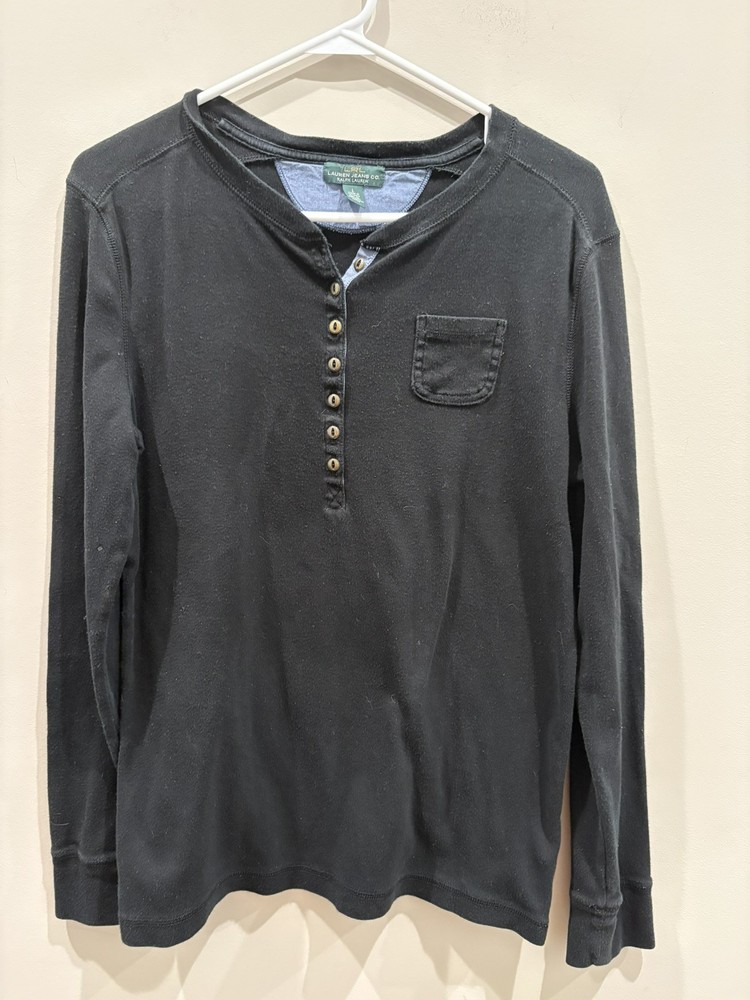 Lauren Ralph Lauren Women’s Large Black Long Sleeve Tee RL Logo Cotton