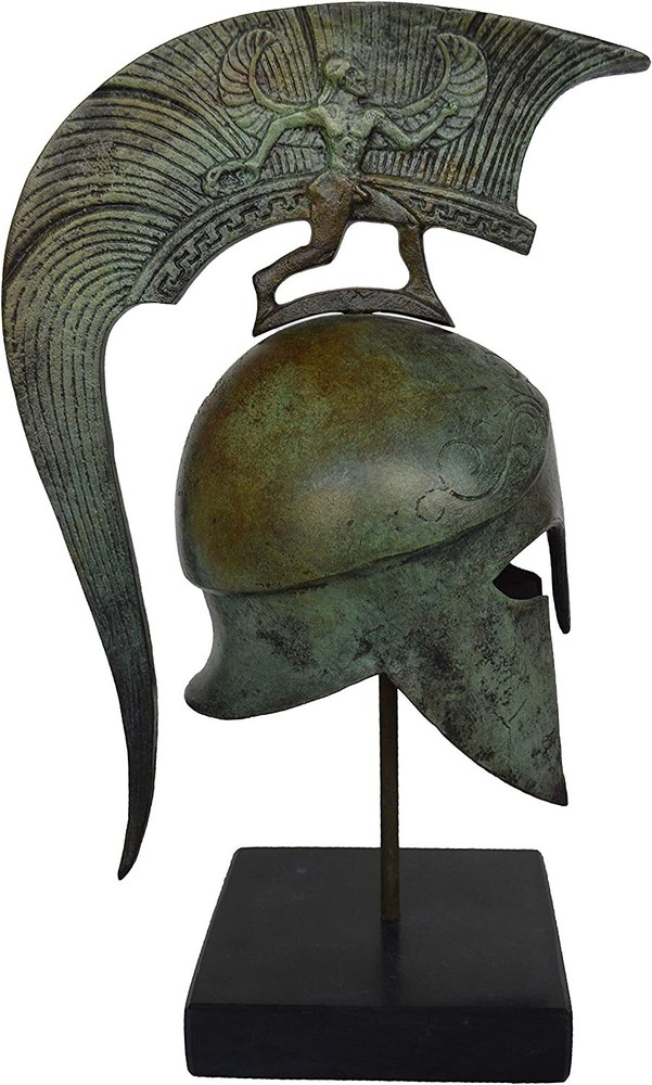 Corinthian Bronze Mini Helmet on Marble Base Handcrafted in Greece