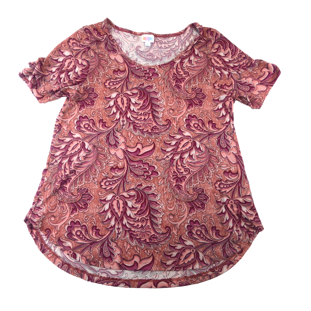LuLaRoe Morgan Flare T-Shirt XL Wine Paisley Floral High-Low NWT Women’s Top