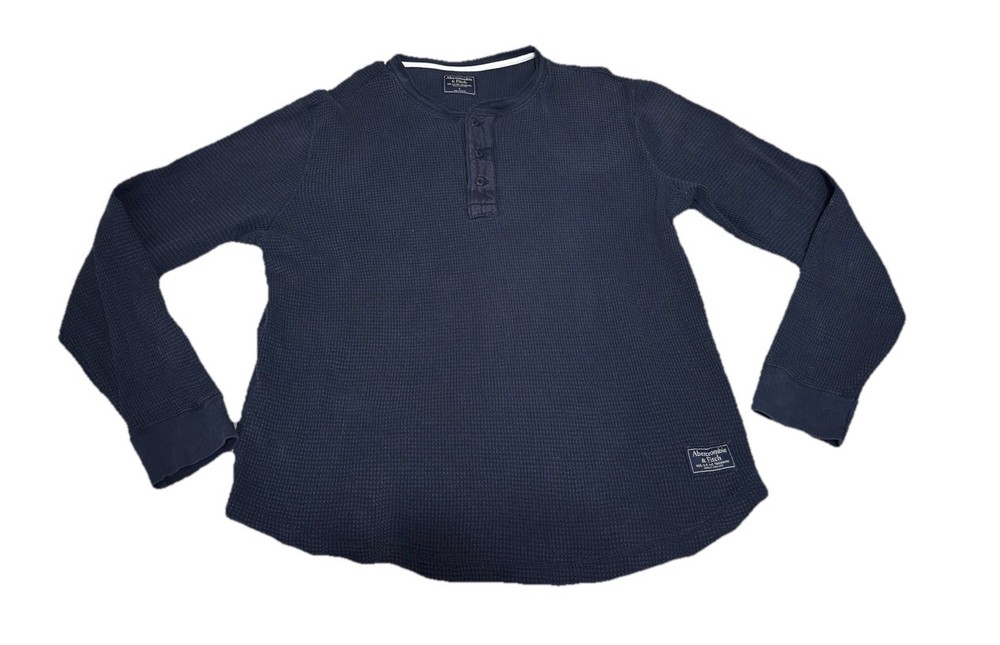 Abercrombie & Fitch Men’s Large Blue Henley Waffle Thermal Cotton Shirt Y2K