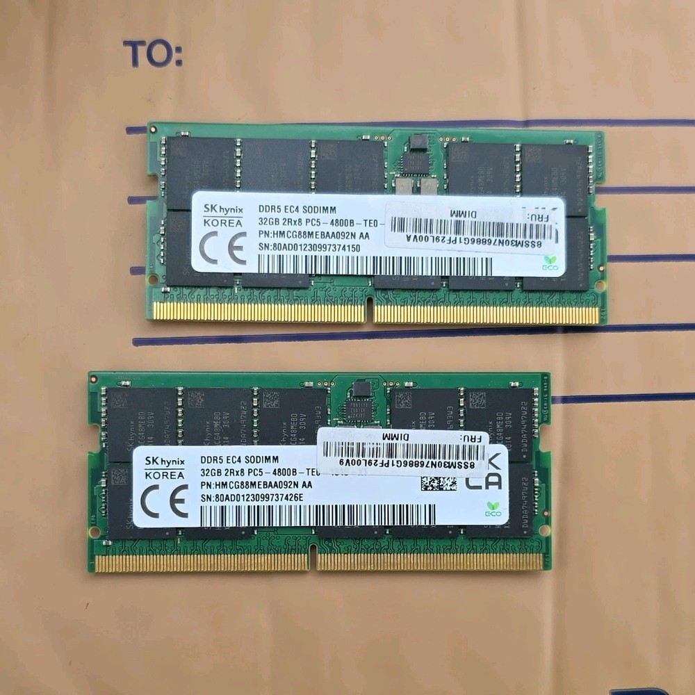 SERVER RAM! SK hynix 64GB (2x32GB) EC4 DDR5-4800 SODIMM  HMCG88MEBAA092N-AA