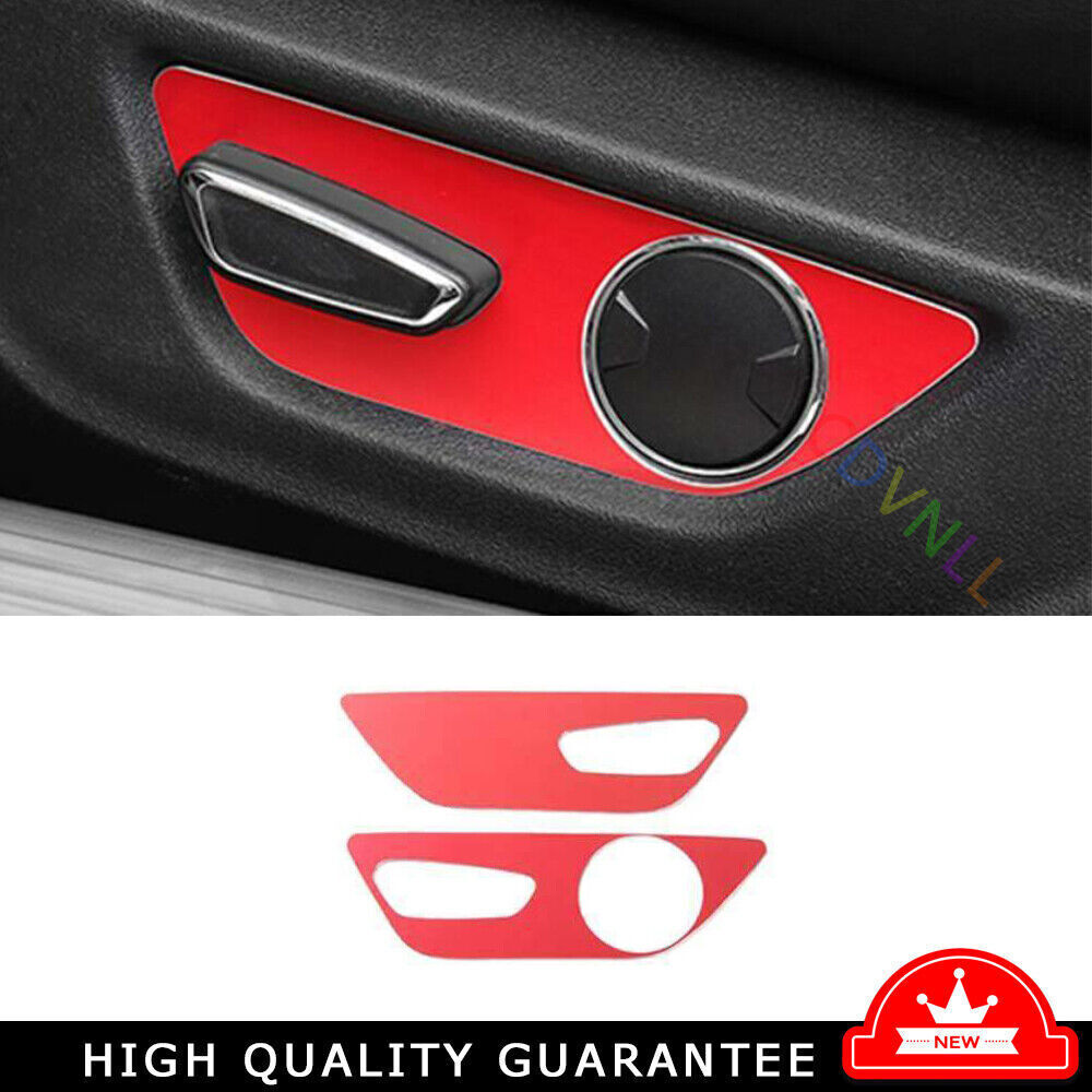 For Ford Mustang 2015-2021 Red Aluminum Seat Adjust Handle Button Panel Trim 2PC