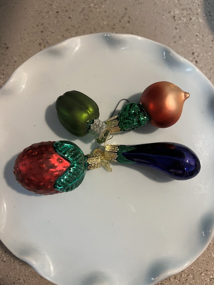 Old World Christmas ornaments Strawberry, Radish, Eggplant, Bell Pepper Mini