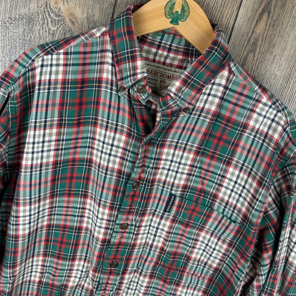 Abercrombie Big Shirt Vintage 90s Men Medium Plaid Flannel Button Down Red Green