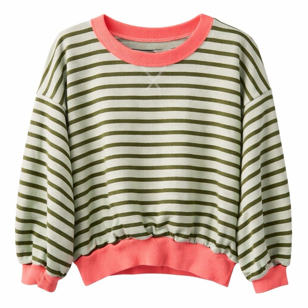 NEW Anthropologie Pilcro Niki Bubble Sweatshirt Green Stripe Coral Sz Med