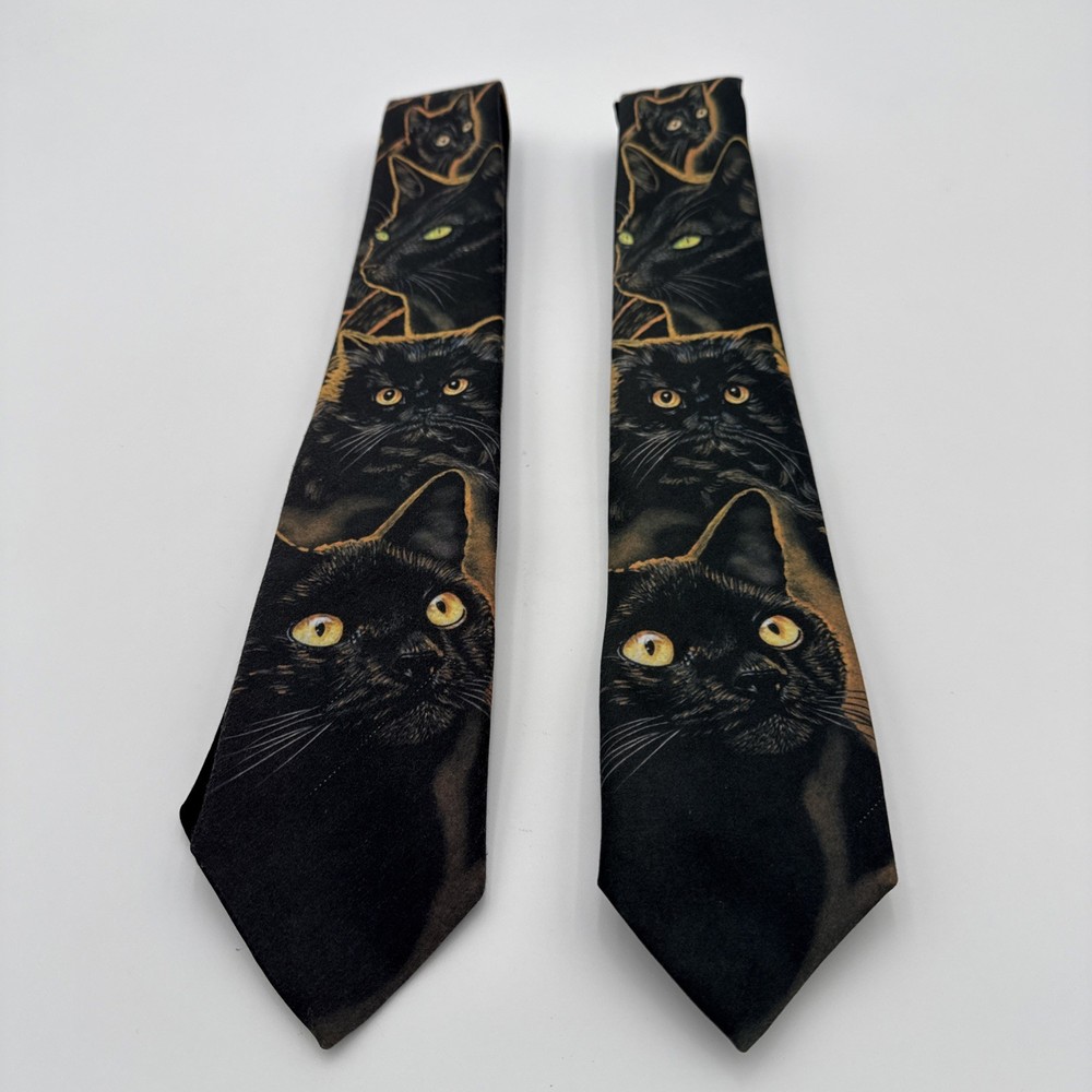Ralph Marlin Men's Neck Tie Black Cats 100% Polyester Lot of 2 Made In USA