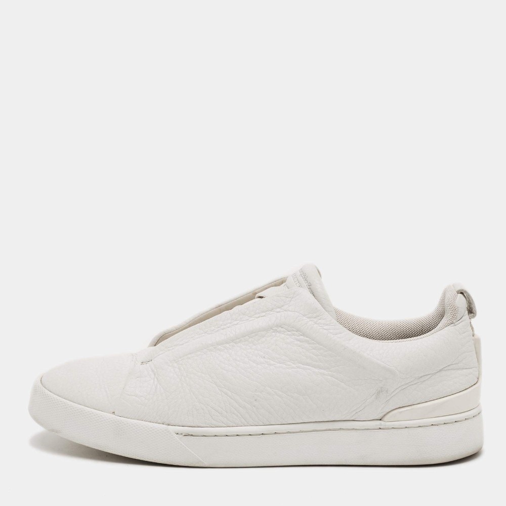Ermenegildo Zegna Couture Triple Stitch Size 42 White Leather Low Top Sneakers