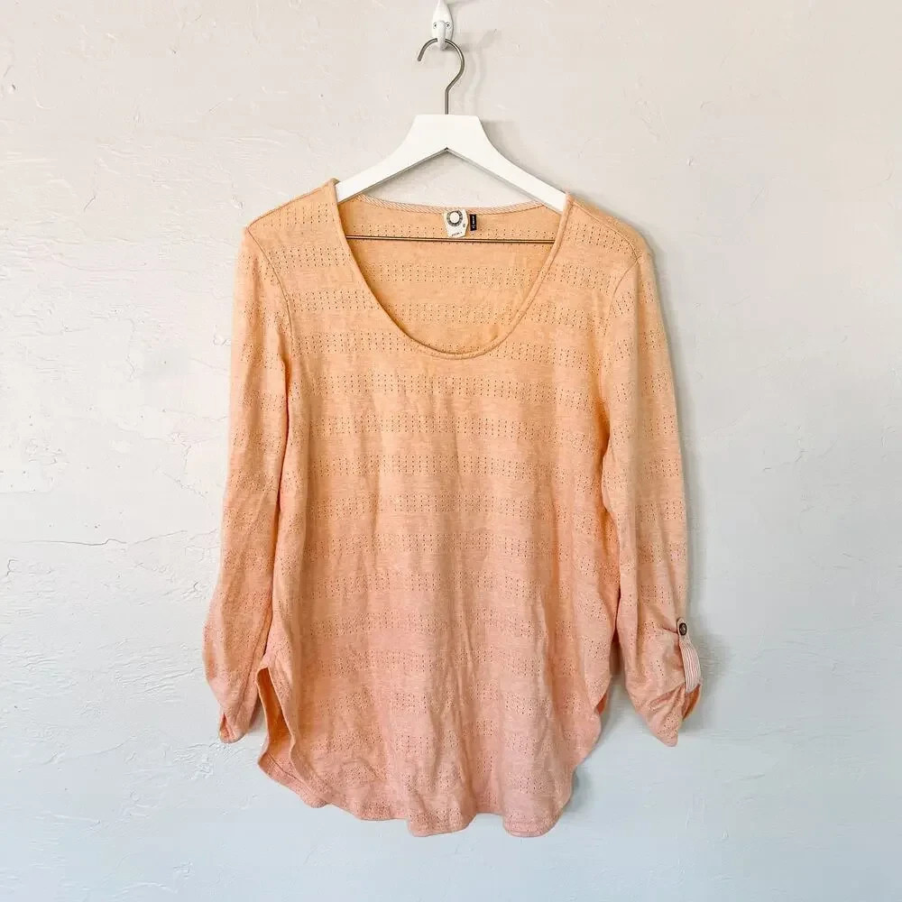 Anthropologie Akemi + Kin Sylvie Pointelle Tunic Top Medium Peach Roll Tab
