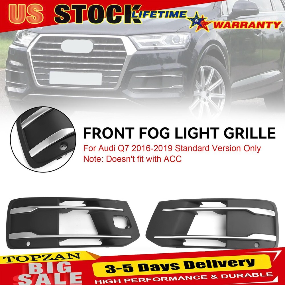 Front Bumper Cover Fog Light Grille Bezel Insert Grill Fit Audi Q7 2016-2019