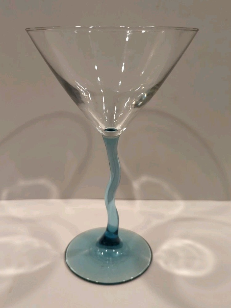 Vintage Libbey Courbe Martini Glass with Blue Wavy Stem