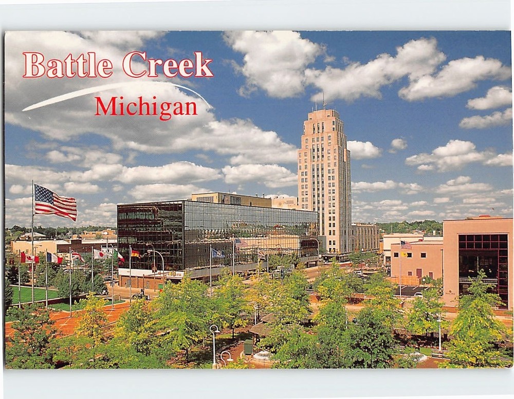 Postcard Skyline as viewed from McCamly Square Battle Creek Michigan USA