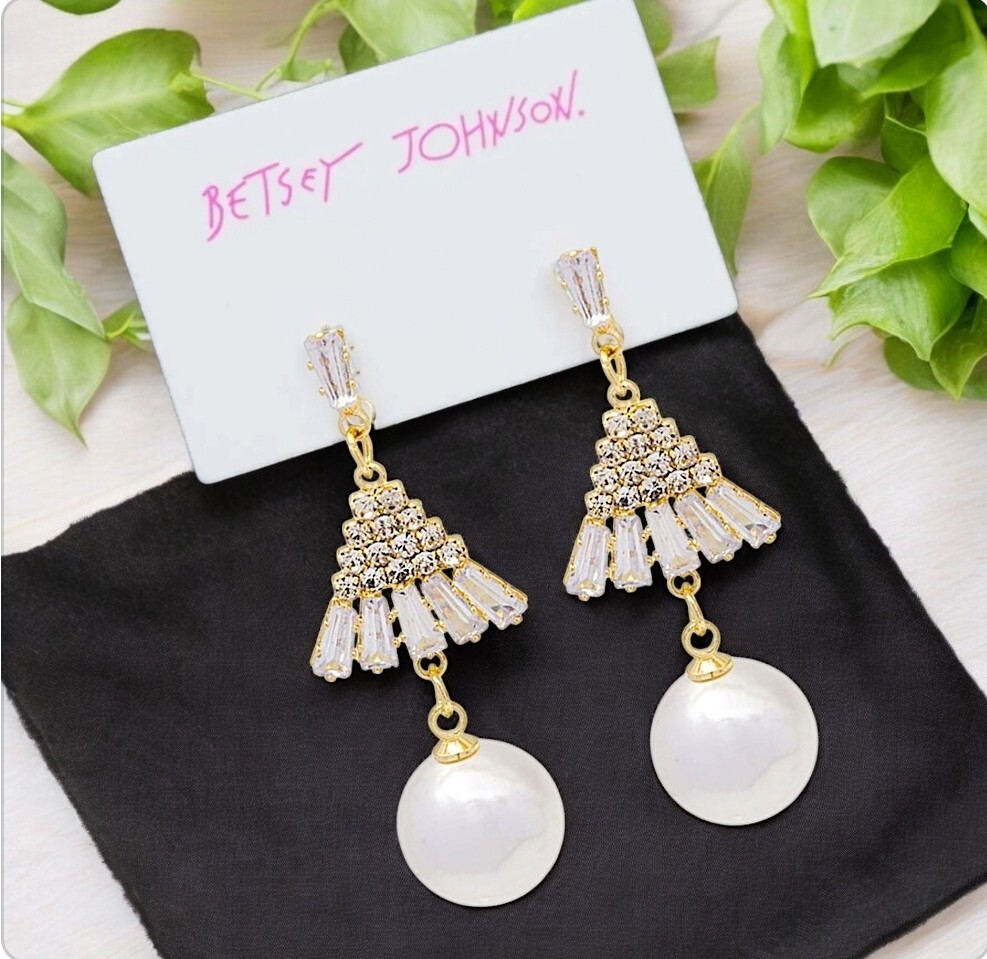 Betsey Johnson Crystal Pearl Drop Earrings