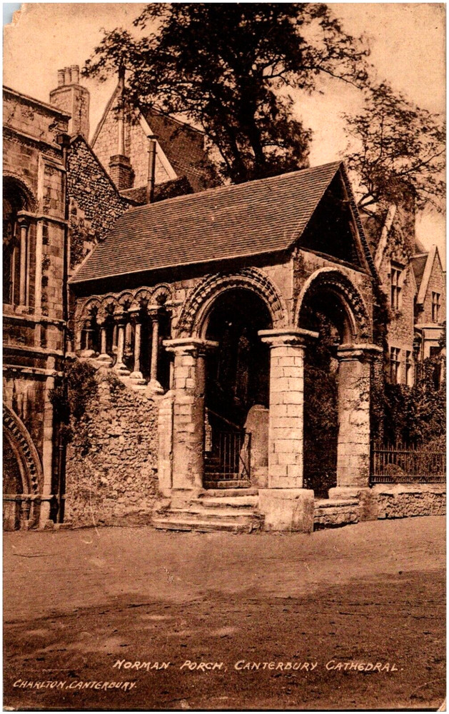 Norman Porch Canterbury Cathedral England 1928 Postcard Charlton Sepia Photo