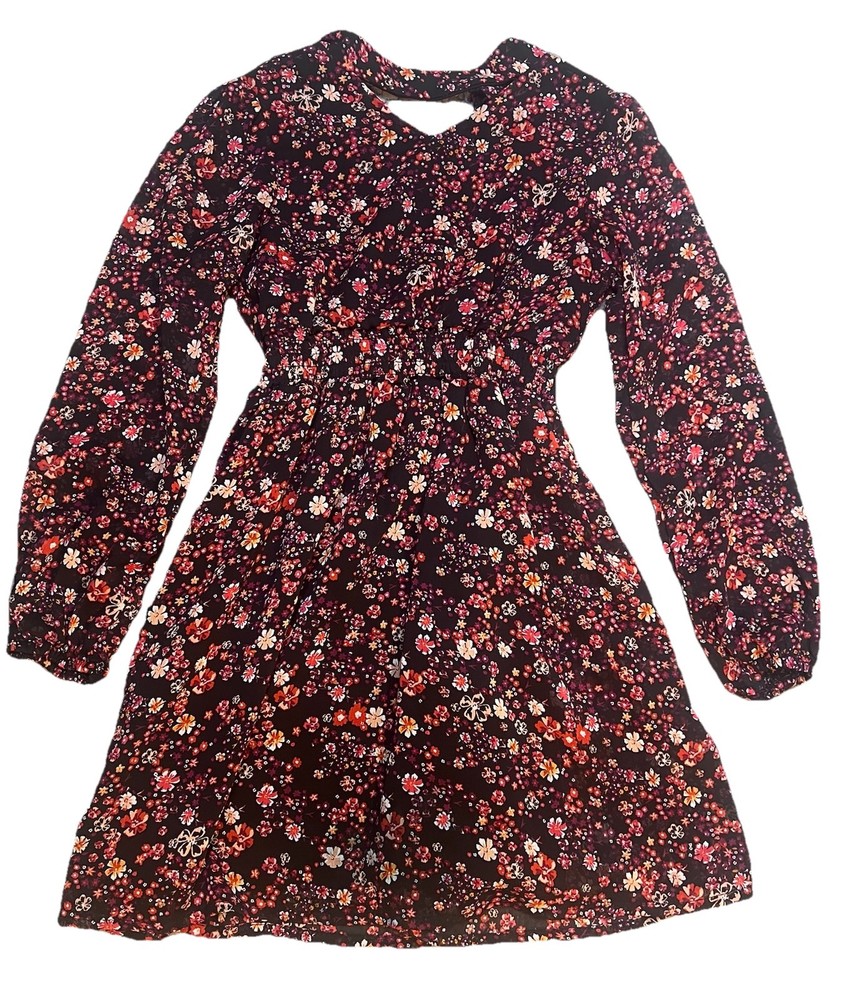 Speechless Floral Print Girls Dress Size 7 Black And Red Long Sleeve Dress