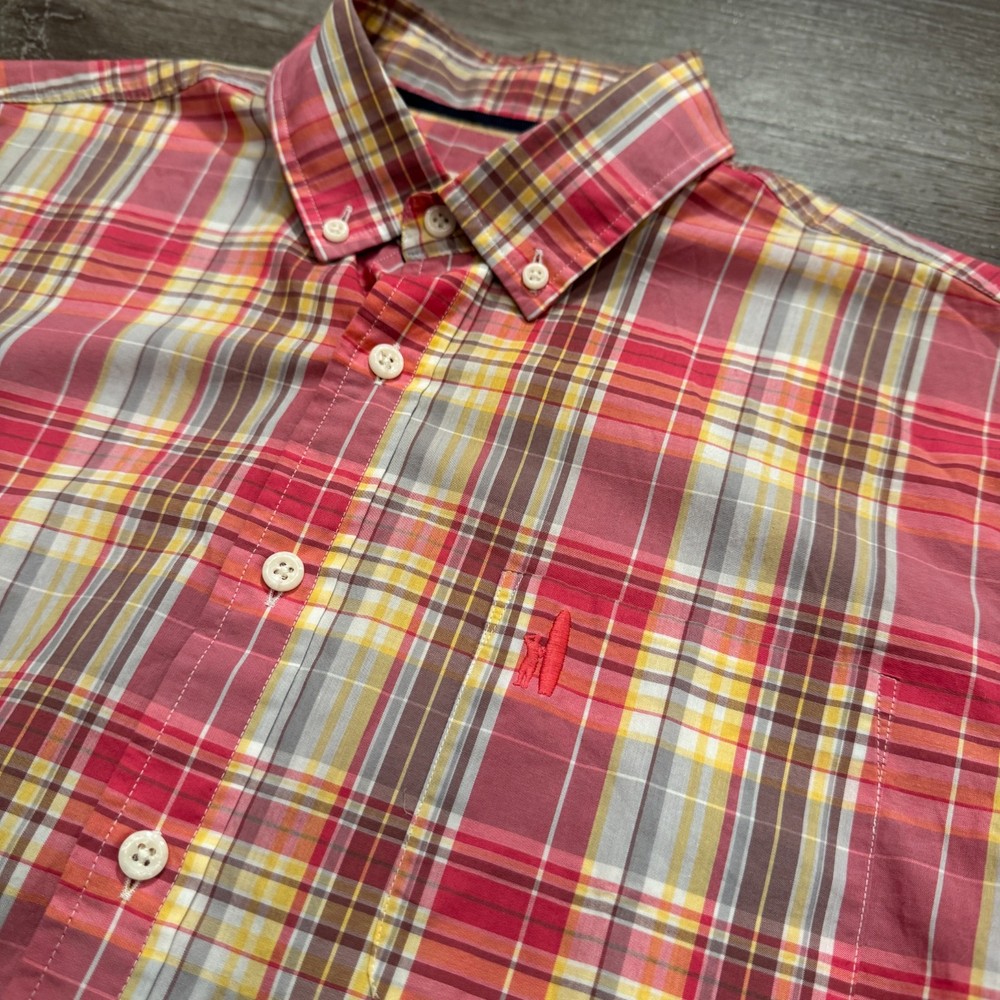 Johnnie O Shirt Mens Medium Pink Plaid Hangin Out Long Sleeve Pocket Button