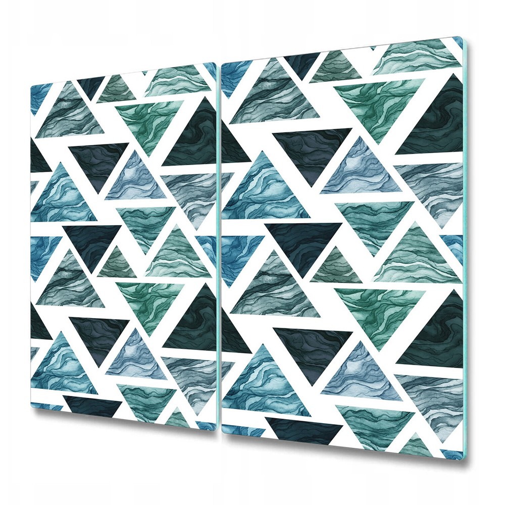 Glass Kitchen Chopping Serving Board Watercolour Triangles Green black 2x30x52