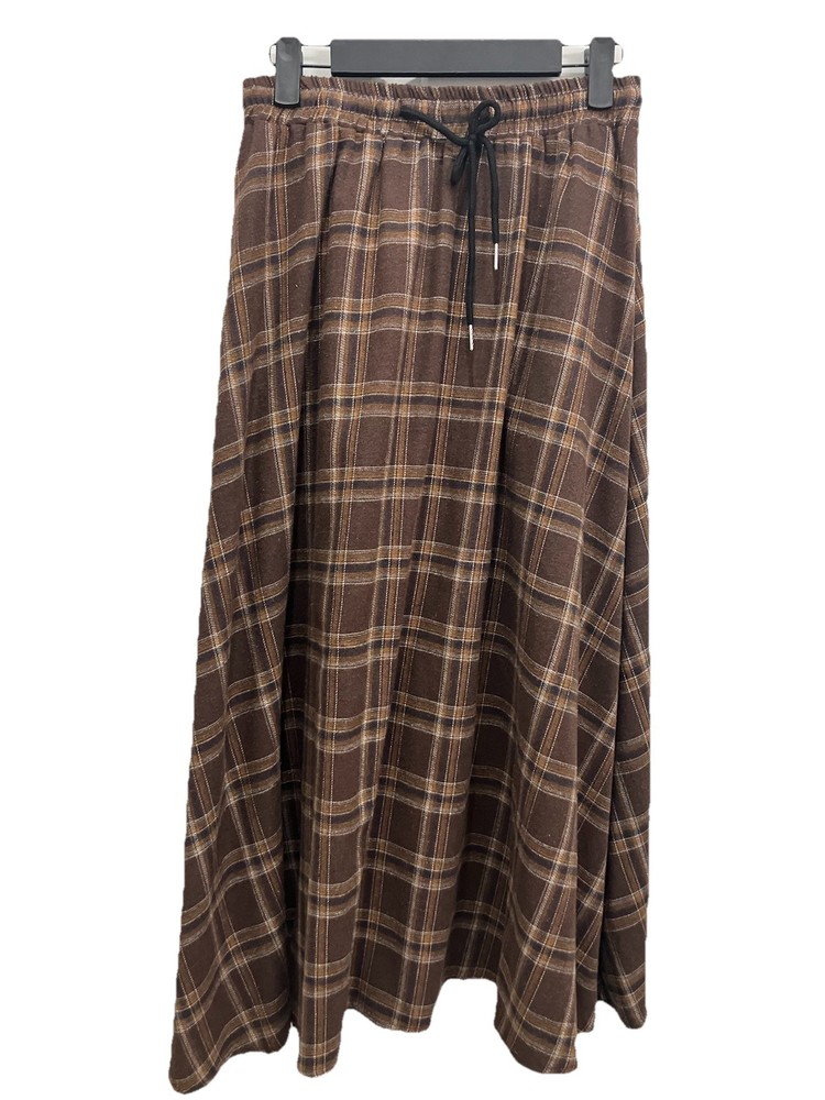 Romwe Women's Brown Plaid Skirt With Elastic Pullstring Waist Size 4