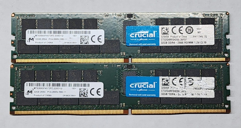 Crucial 64GB (2x32GB) 2RX4 PC4-2666V-RB2-11 Server RAM