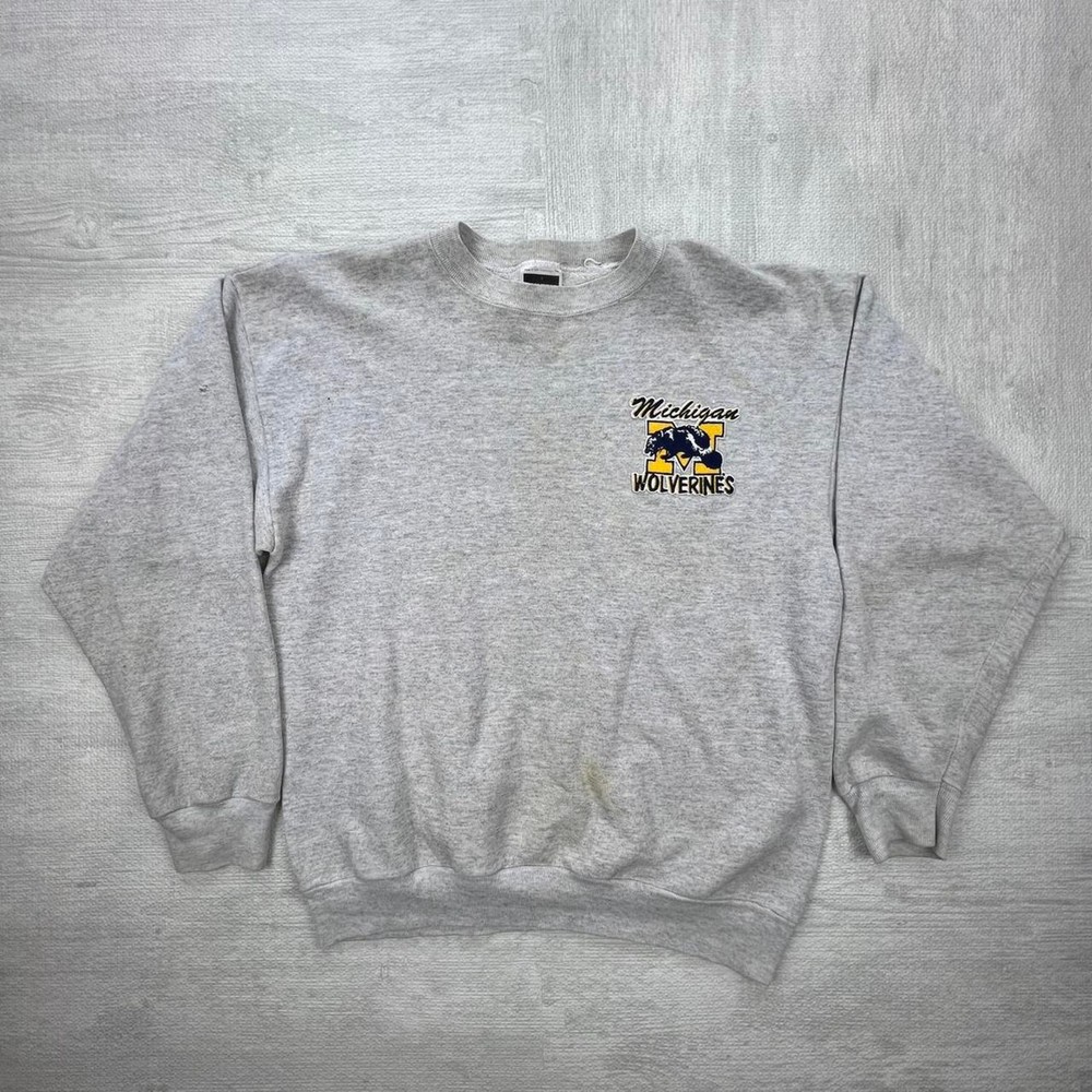 Vintage 90s Michigan Wolverines Sweatshirt Size: XL Grey Yellow NCAA College