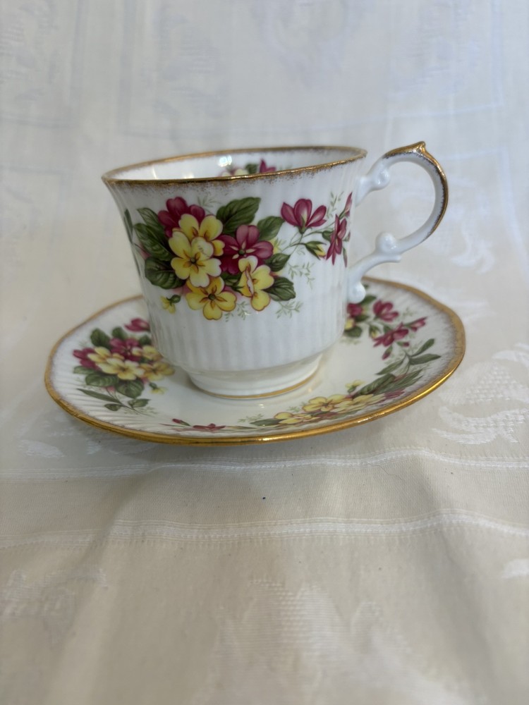 Vintage Royal Dover Fine Bone China Tea Cup and Saucer with Floral Bouquet