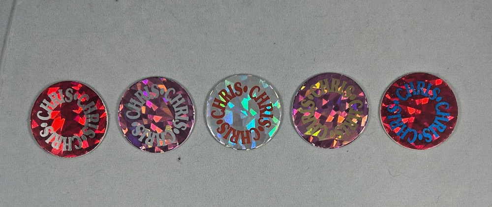 Chris POG Name Caps 1990's Vintage Holographic Colorful Name Pog Set of 5