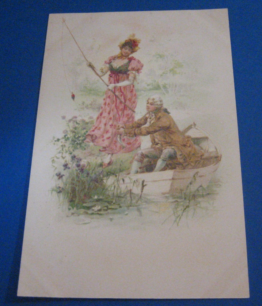 Antique Postcard Cute Couple Colorful Historic Scrapbooking Crafts
