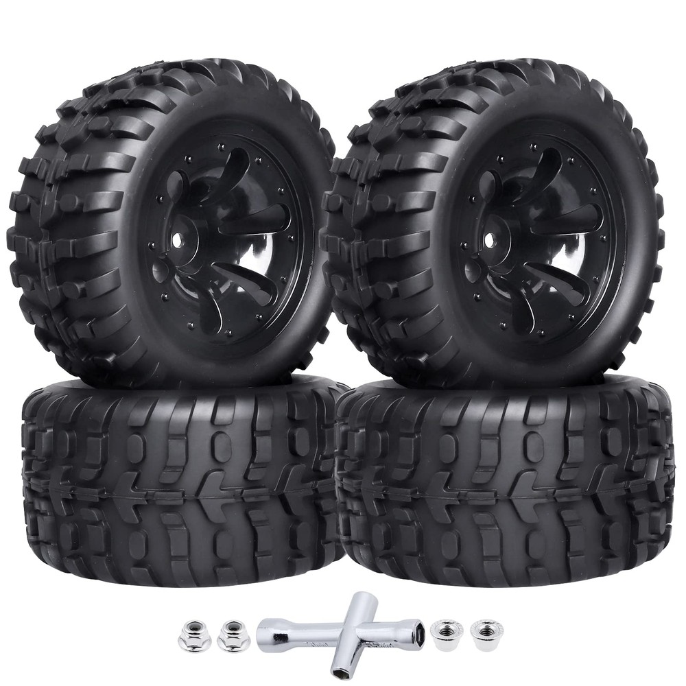 Pre-Glued 12mm Hex 1/10 Scale RC Truck Tires and Wheels for Traxxas Rustler S...