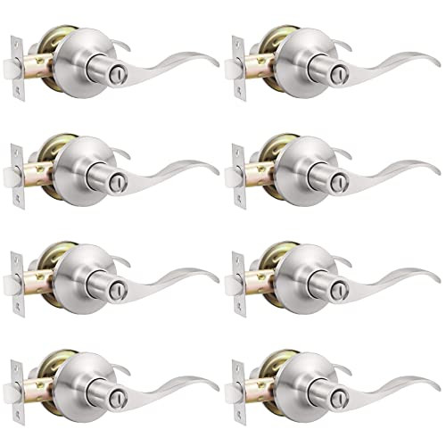 8 Pack Brushed Nickel Privacy Door Levers Bedroom Bathroom Door Handles