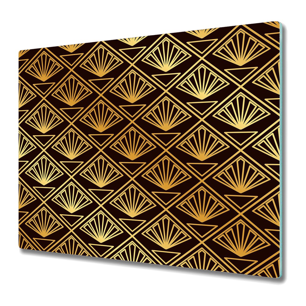 Glass Kitchen Chopping Board Art deco template golden and black large 60x52