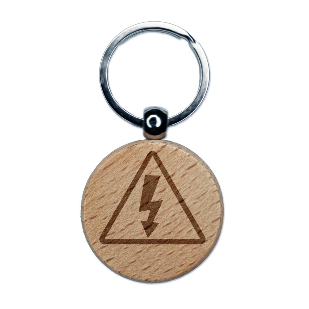 High Voltage Warning Sign Engraved Wood Keychain Tag