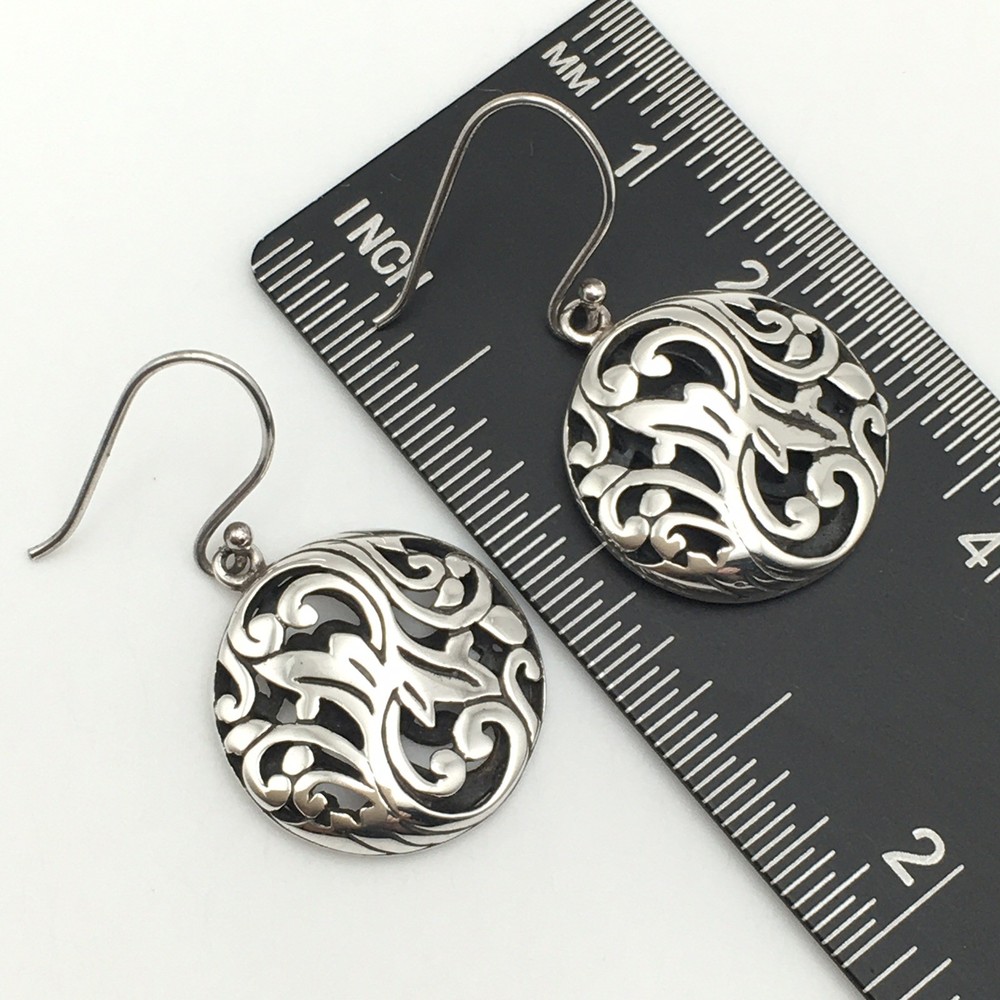 Vintage Sterling Silver Scroll Swirl Round Earrings Marked SU 925 TH 6.2g #50