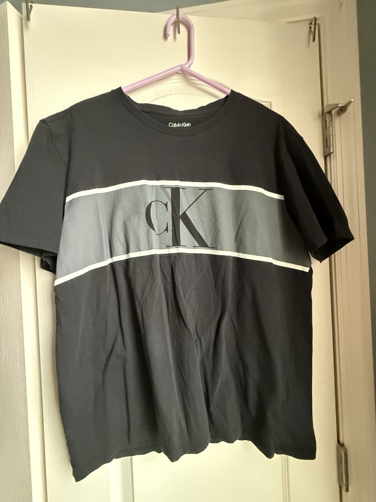 Calvin Klein CK Logo Graphic Crew Neck Cotton Jersey Short Sleeve Tee XL Black