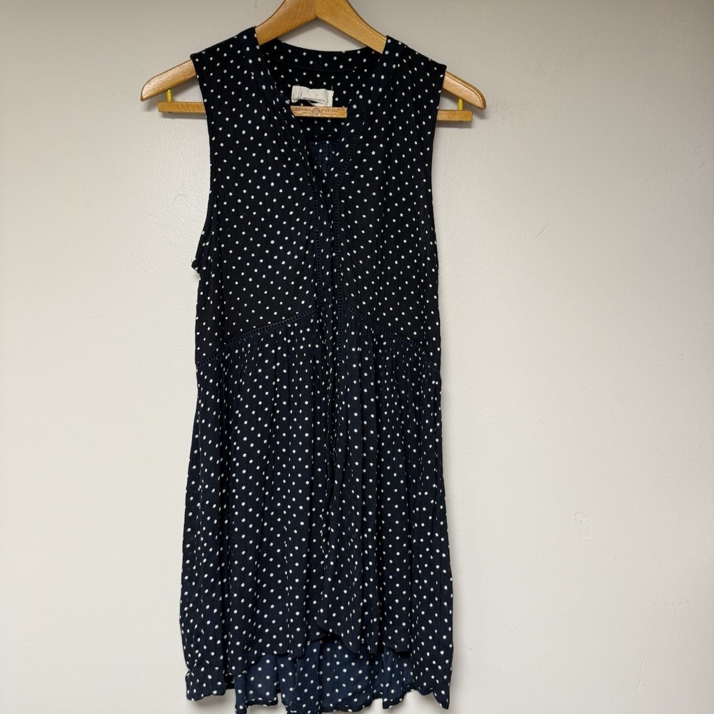 Anthropologie Polka Dot Sleeveless Tiered Ruffle Dress Navy White M