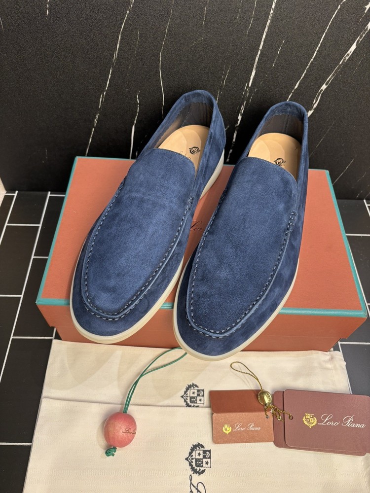 Loro Piana Suede Summer Walk Loafers Men Size EU 43/US 10 Navy Blue