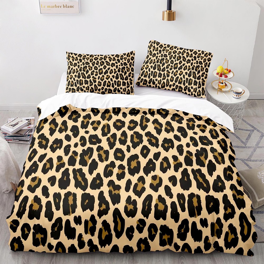 Speckle Leopard Print Duvet Quilt Cover Twin Queen Bedding Set Comforter Cover