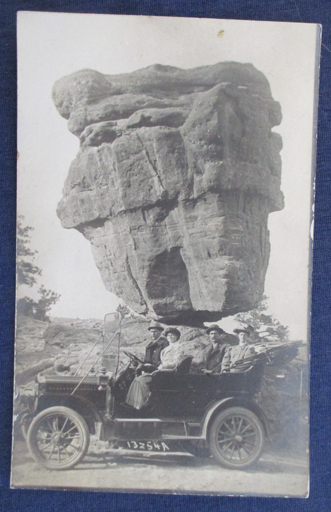 RPPC Colorado People in Car Garden of the Gods Balanced Rock 1910 Postcard
