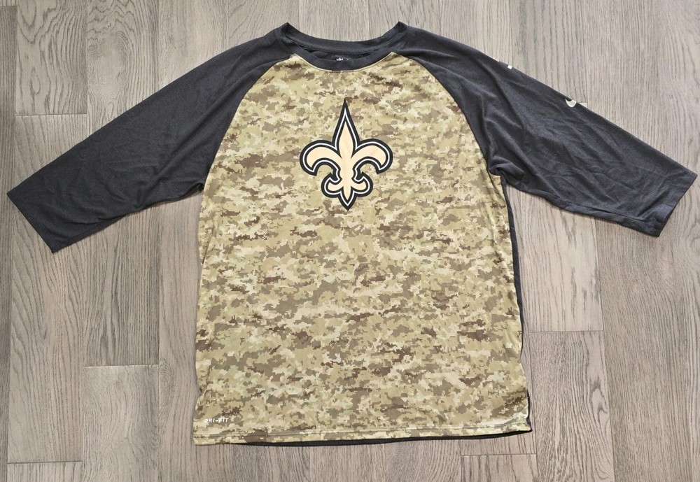 Nike Dri-fit OnField Shirt Athletic Cut NFL Saints Mens L Salute to Service Camo