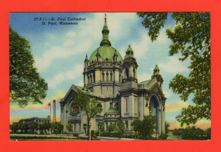 St. Paul MN-Minnesota St. Paul Cathedral - linen postcard ca 1950s